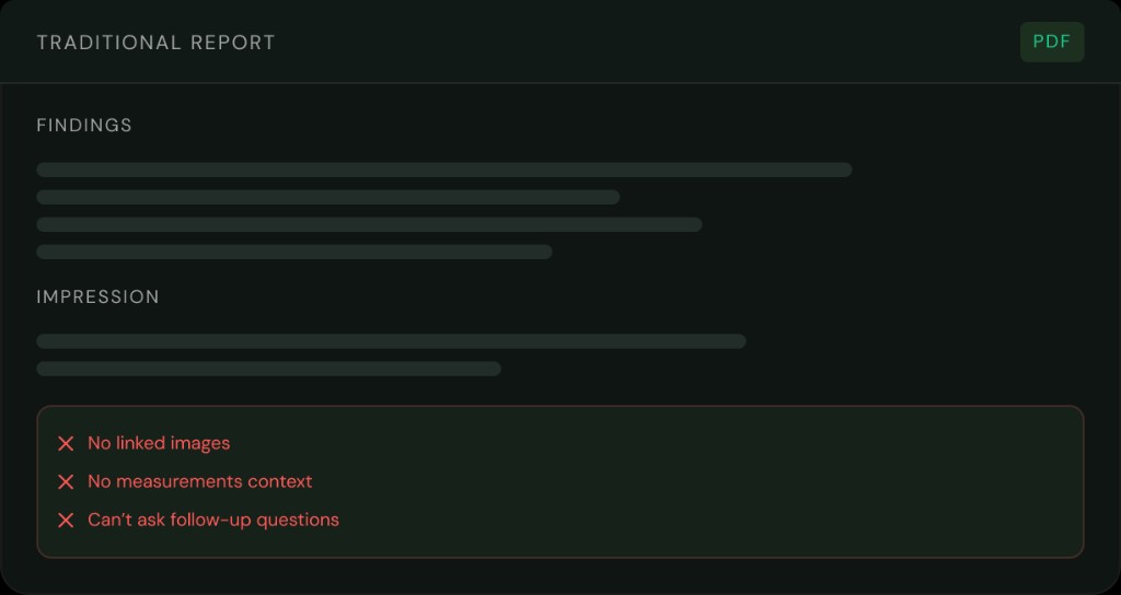 Traditional PDF radiology report with no linked images or measurements